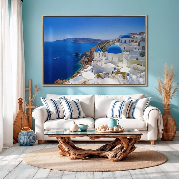 Santorini Art Poster Travel Wall Art Greece De Wall Art Santorini Island In Greece Poster Greek Wall Art Santorini Photo, Stretched Canvas Size 12x18