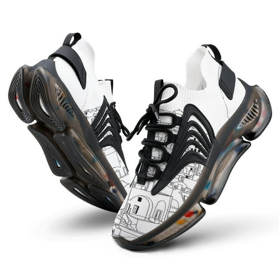 Santorini Black White Greece Greek Art Walking Shoes for Men Woman Lightweight Tennis Fashion Elastic Sports Shoes Cushion Basketball Shoes