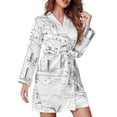thumbnail image 1 of Santorini Black & White Greece Night Robe Long Sleeve V Neck Robe With Belt Women's Sleepwear Dresses, 1 of 9