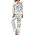 thumbnail image 1 of Santorini Black & White Greece Women's Long Sleeve Flannel Pajama Set Sleepwear M, 1 of 5