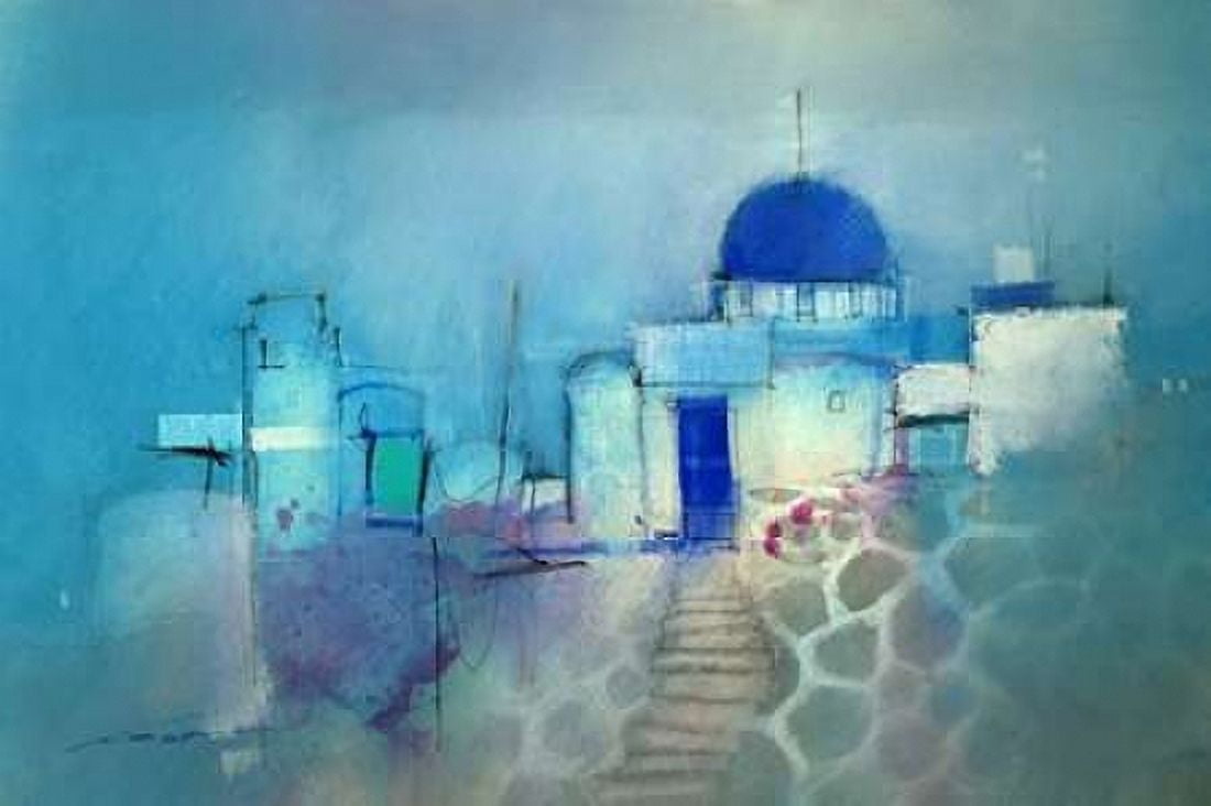 Santorini Blue Canvas Art - John Lovett (24 x 36)