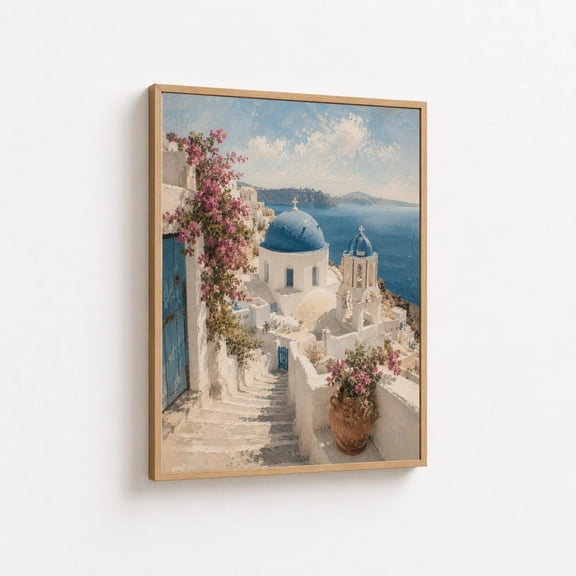 Santorini Blue Dome Summer Wall Art, Unframed Paper Poster 8x10in