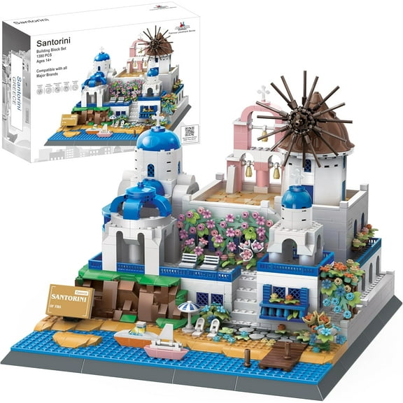 Santorini Building Block Set - 1380 Pieces - Model Building Blocks for Adults Greece's Island Architecture Kit Famous Landmark Series