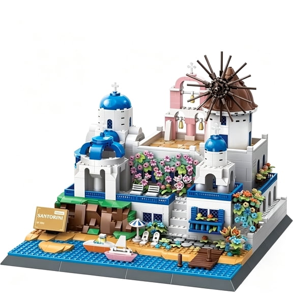 Santorini Building Block Set - 1380 Pieces - Model Building Blocks for Adults and Kids - Greece's Island Architecture Kit Famous Landmark Series
