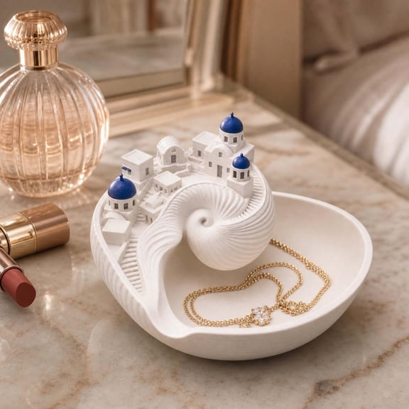 Santorini Catchall Bowl,6" Dia Decorative Key Holder Bowl For Entrance,Coins and Jewelry Trinket Dish For Table,Dresser or Nightstand,Greek Style Holder Organizer,Housewarming Gift For Women