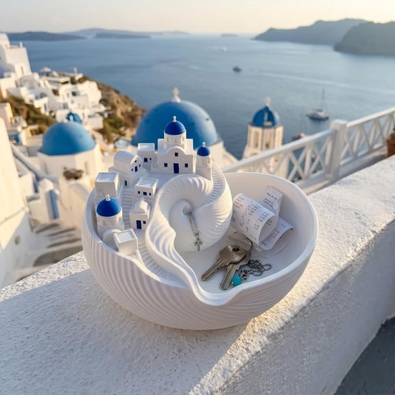 Santorini Catchall Tray – Decorative Trinket Dish for Entryway and Vanity – Greek Island Organizer for Jewelry and Loose Change (1PC)
