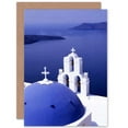 thumbnail image 1 of Santorini Church Blue Domed Roof Greece Home Greetings Card Plus Envelope Blank inside, 1 of 3