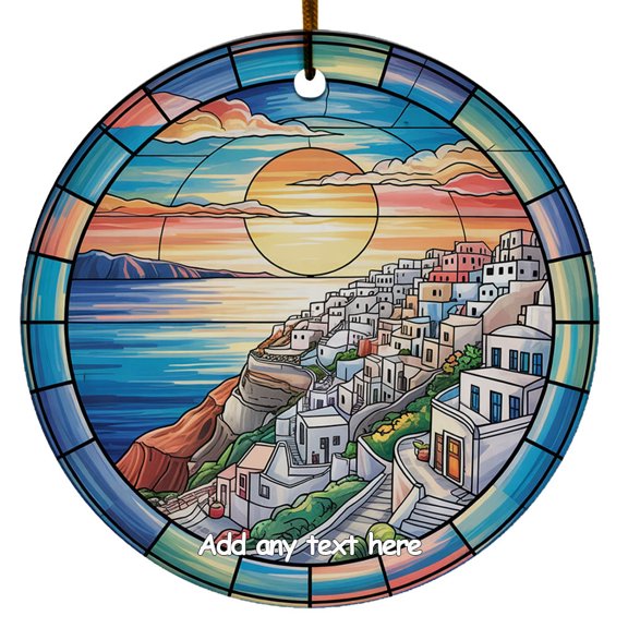 Santorini Cliff Houses Ornament Holiday Ornament Gift with Custom Text for Family, Friends, Man & Woman, Christmas 2025 Tree Keepsake