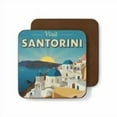 thumbnail image 1 of Santorini Greece Hardboard Coaster, Vintage Inspired Travel Decor, Kitchen Decor, 1 of 6