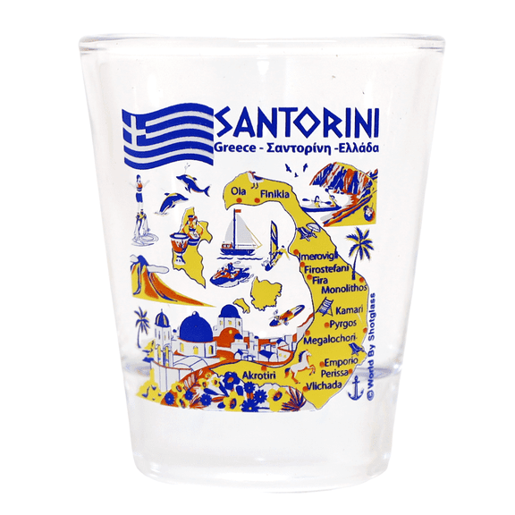 Santorini Greece Landmarks and Icons Collage Shot Glass