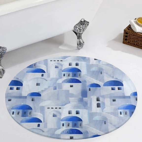 Santorini Island in The Greece Round Carpet Circle Rug Outdoor Patio Area Rug Washable Large Area Rugs Hallway Room Decor Fitness Mats