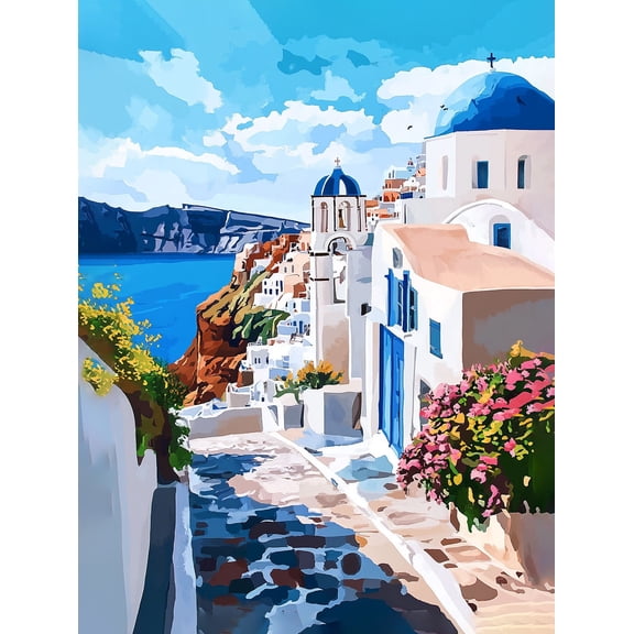 Santorini Greece Street View Canvas Painting/Wall ArtSuitable for Living RoomBathroomOfficeHotel Decoration