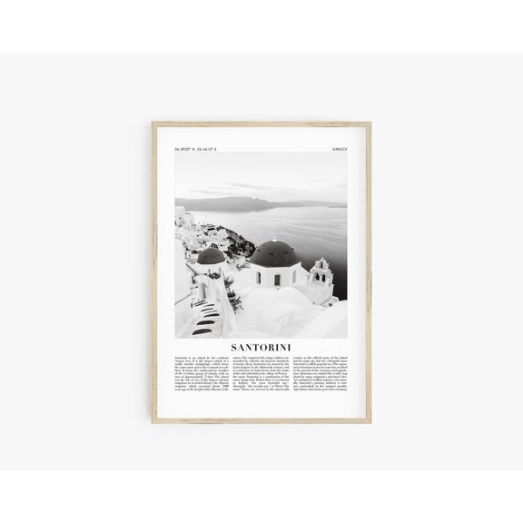 Santorini Greece Travel Poster Black White Oia City Map Porch Accessory, Stretched Canvas 8x10in