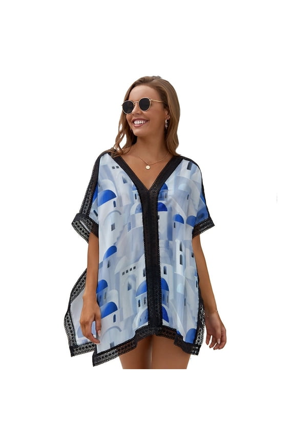 Santorini Island in The Greece Women's Swimsuit Coverup Summer Beach Cover Up Bathing Suit Dress