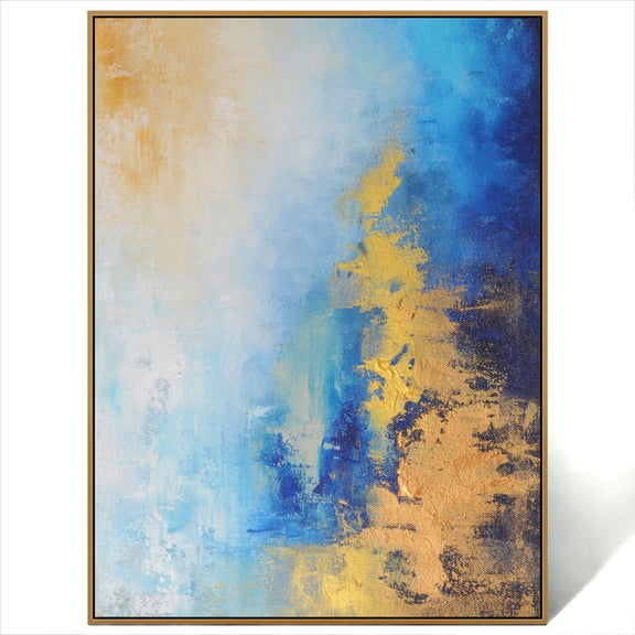 Santorini Inspired Handmade Abstract Sunrise Sunset Gradient Wall Art - Textured Painting with Gold, Blue & Beige Tones for Home Decor Unstretched (Rolled) 24x36 inches