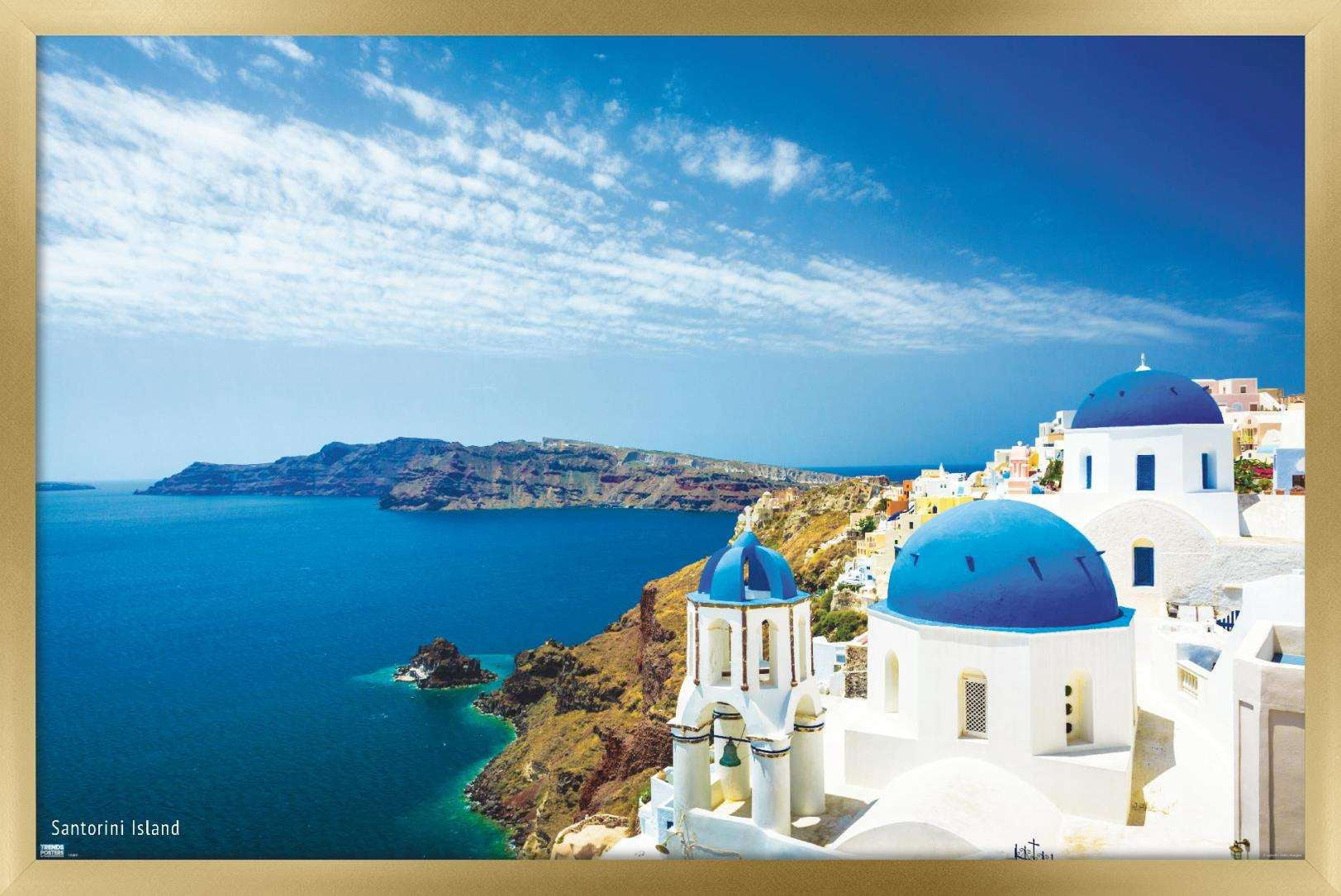Santorini Island Wall Poster, 22.375" x 34", Framed