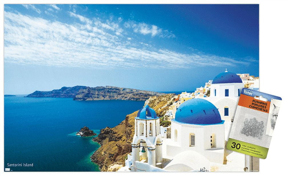 Santorini Island Wall Poster with Push Pins, 14.725" x 22.375"