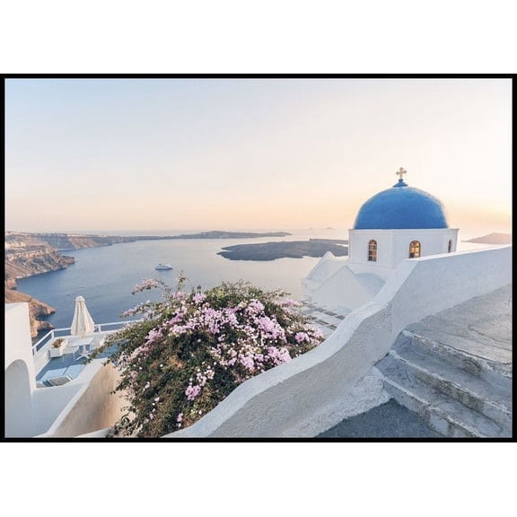 Santorini Panorama Poster Wall Art, Modern Wall Decor For Living Room Bedroom, 24x36 UNFRAMED