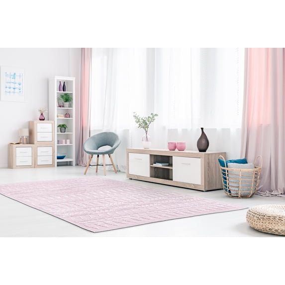 Santorini Pink Pink Geometric Modern Contemporary Area Rug Tapis Carpet For Living Room Bedroom Kitchen
