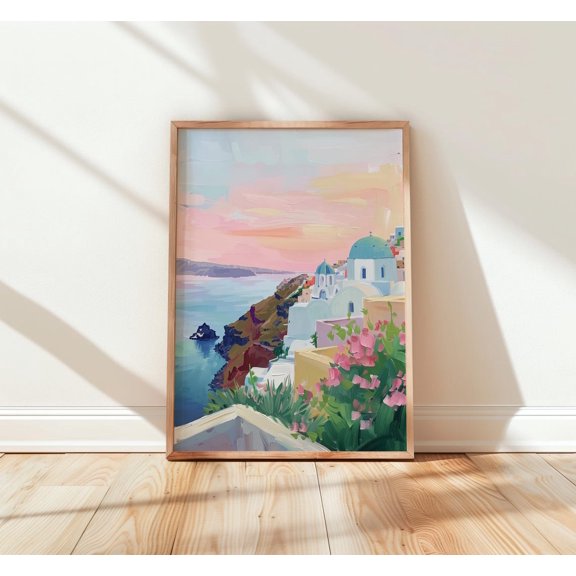 Santorini Rooftops Wall Art Mediterranean Travel Decor Living Room Bedroom Office