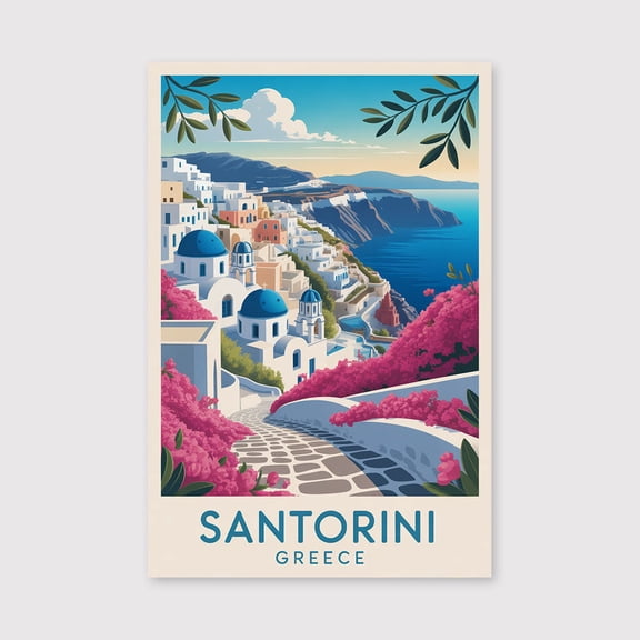 Santorini Travel Print Canvas Santorini Wall Art Greece Island Canvas Cycladic Decor Canvas for Mediterranean Coastal Sunset Art-1WN2028