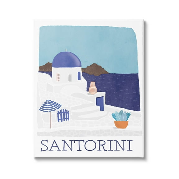 Santorini Vacation Island View Landscape Graphic Art Gallery Wrapped Canvas Print Wall Art