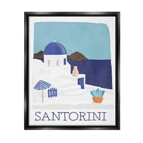Santorini Vacation Island View Landscape Graphic Art Jet Black Framed Art Print Wall Art