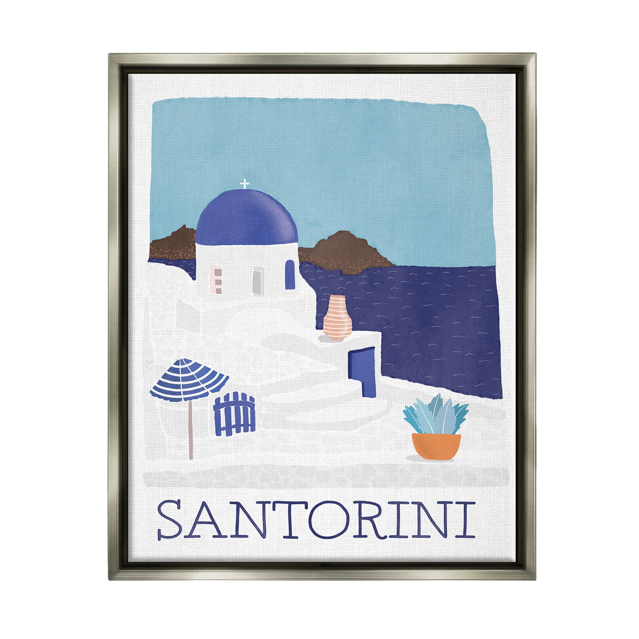 Santorini Vacation Island View Landscape Graphic Art Luster Gray Framed Art Print Wall Art