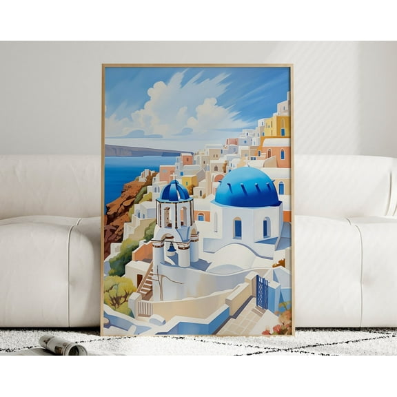 Santorini Wall Art, Mediterranean Wall Art, Europe Wall Art, Coastal Decor, Santorini Island Print, Greek Travel Poster Wall Art, Modern Wall Decor, 16x24 UNFRAMED