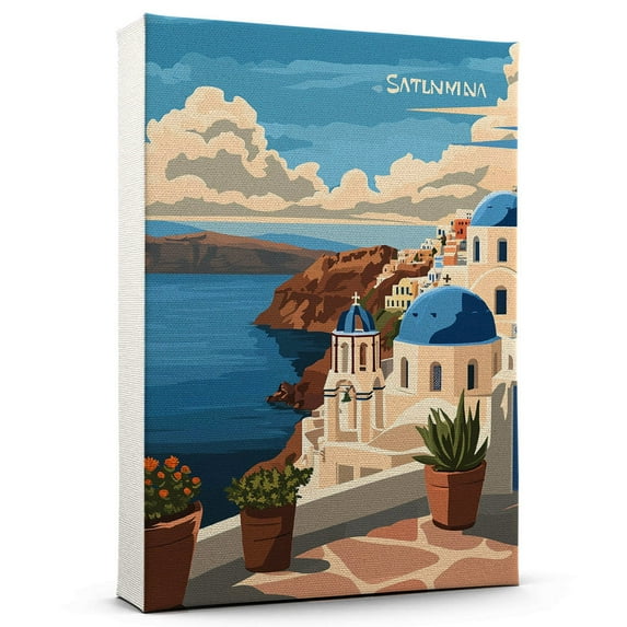 Santorinis Vintage Travel Canvass, Greece Canvas Wall Art, Santorinis Canvas Wall Art, Greece Wall Art Picture Print Decor - 105AZ1229