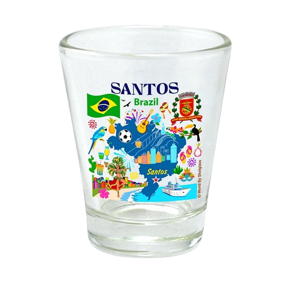 Santos Brazil Map and Attractions Collage Shot Glass