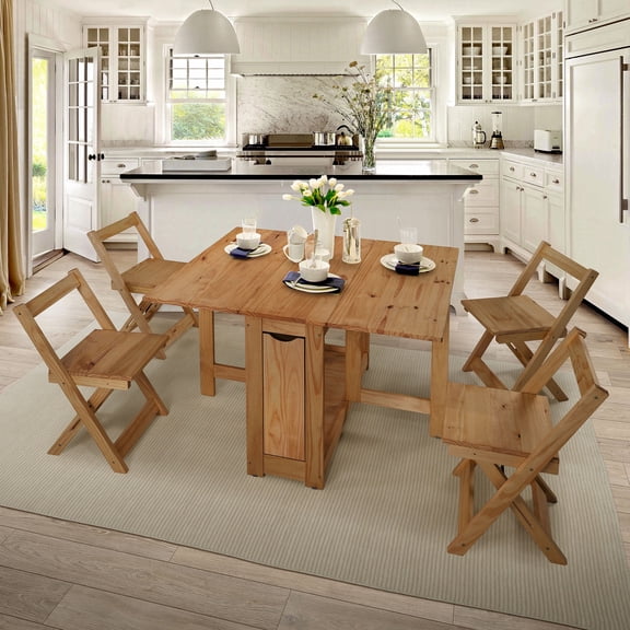 Santos Butterfly Dining Set of 4 Assembled Chairs + 1 Folding Dining Table - Pinewood - Compact, Space Saving, Versatile and Easy to Assemble - Oak Rustic Pine - Seconique