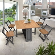 Santos Butterfly Dining Set of 4 Chairs + 1 Folding Dining Table - Pinewood - Compact, Space Saving, Versatile and Easy to Assemble - Dark Gray & Oak Rustic Pine- Seconique