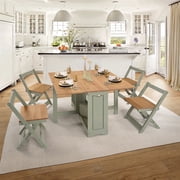Santos Butterfly Dining Set of 4 Chairs + 1 Folding Dining Table - Pinewood - Compact, Space Saving, Versatile and Easy to Assemble - Green & Oak Rustic Pine - Seconique