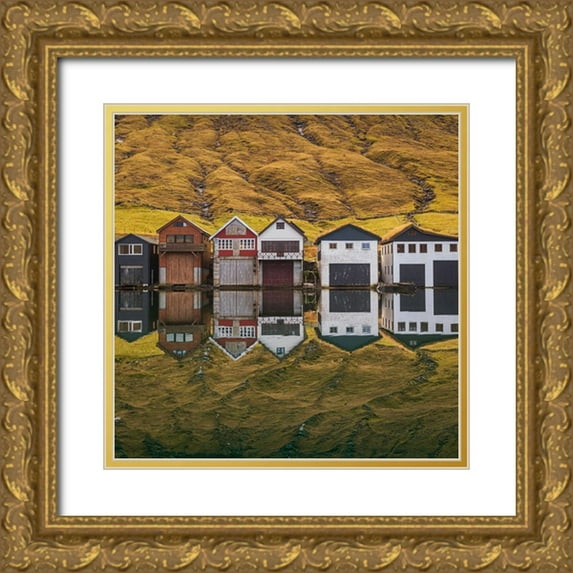 Santos, Carlos Grury 20x20 Gold Ornate Wood Framed with Double Matting Museum Art Print Titled - Fishing Huts