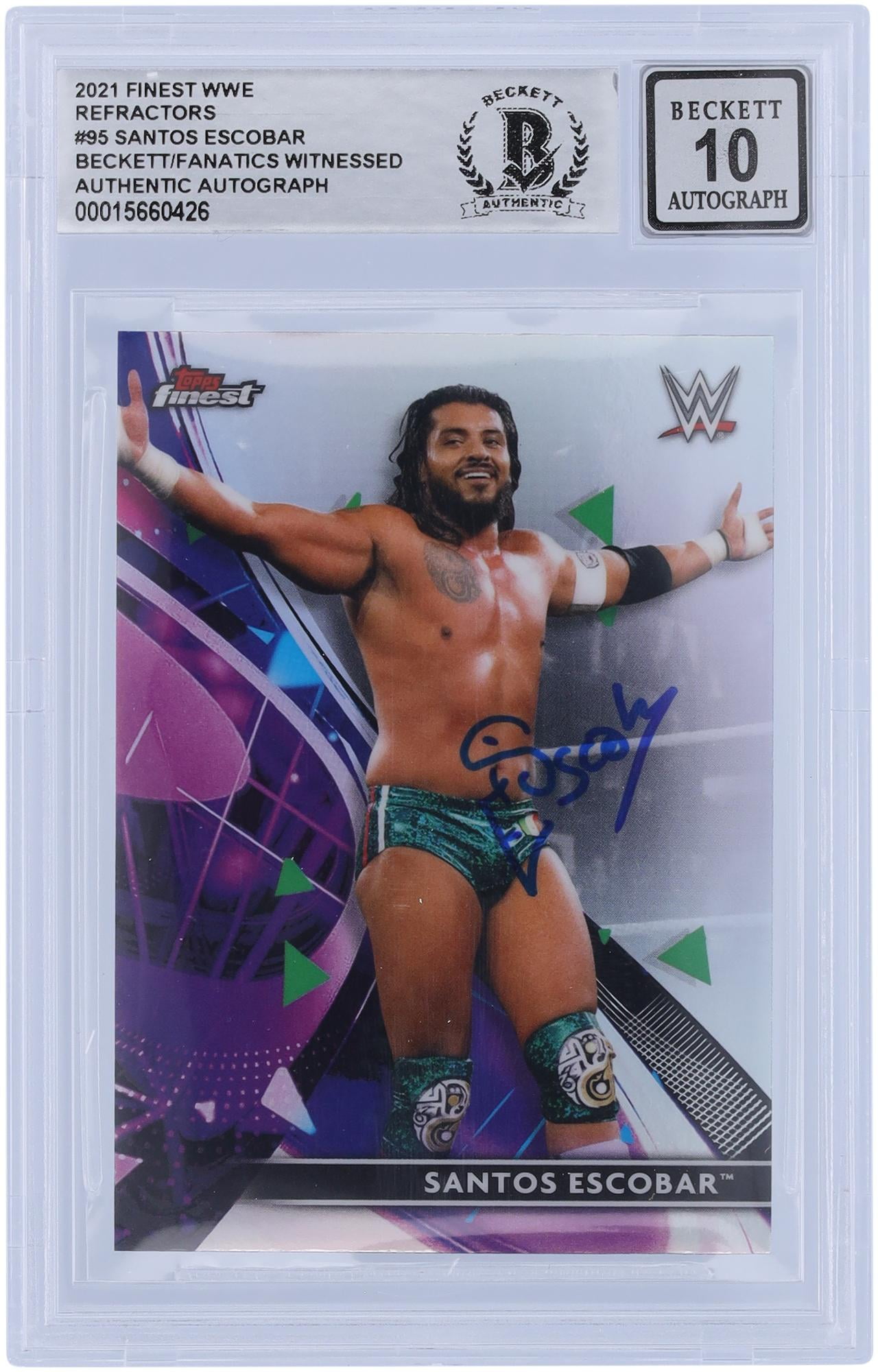Santos Escobar WWE Autographed 2021 Topps Finest Refractors #95 Beckett Fanatics Witnessed Authenticated 10 Card - Fanatics Authentic Certified