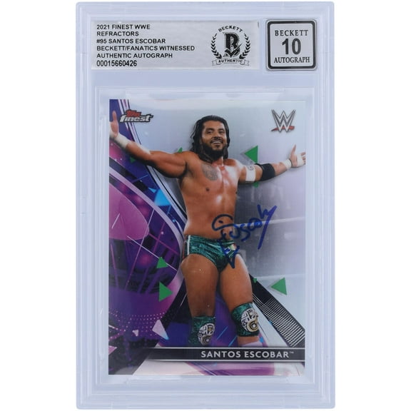 Santos Escobar WWE Autographed 2021 Topps Finest Refractors #95 Beckett Fanatics Witnessed Authenticated 10 Card - Fanatics Authentic Certified