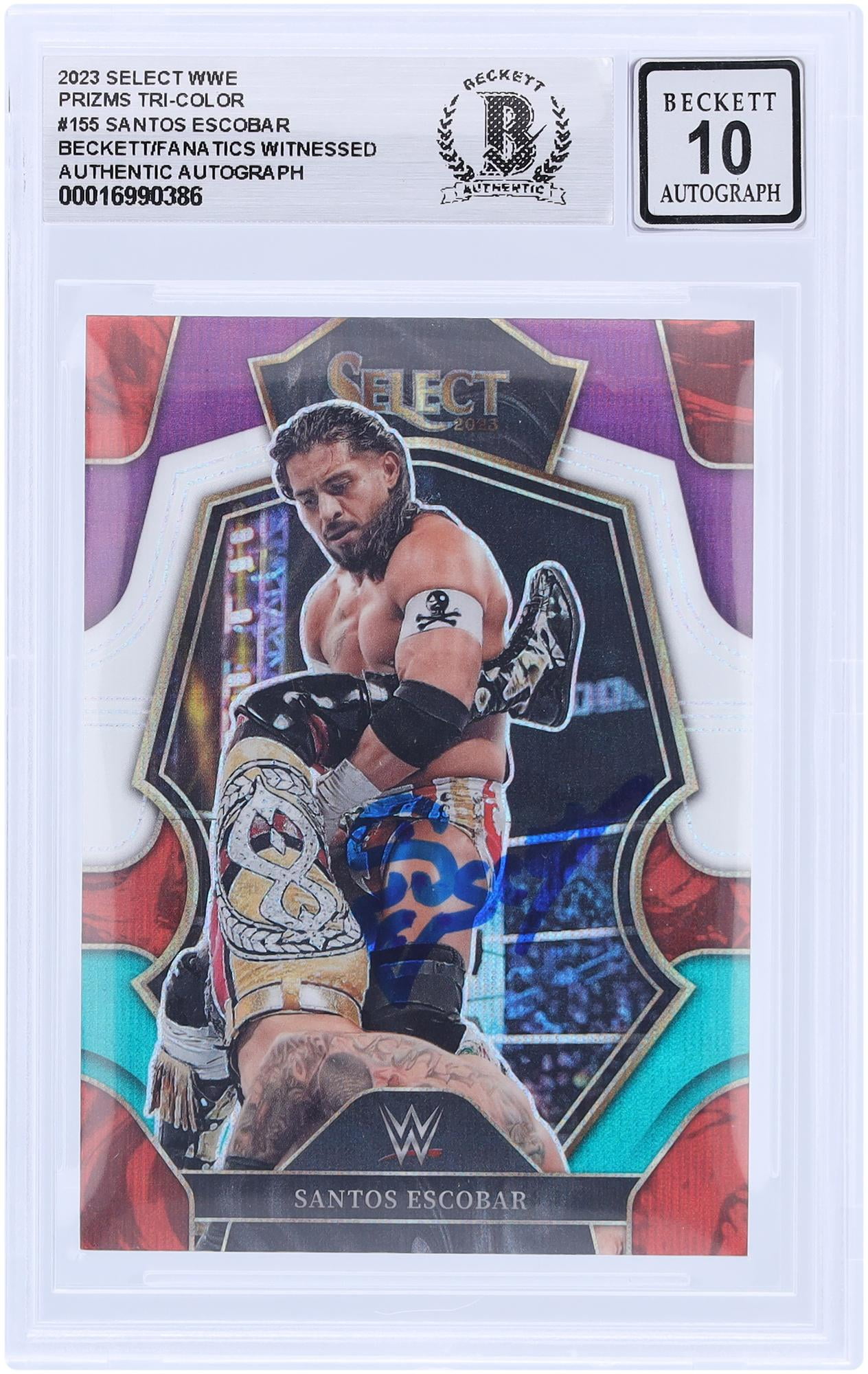 Santos Escobar WWE Autographed 2023 Panini Select Tri-Color Prizm #155 Beckett Fanatics Witnessed Authenticated 10 Card - Fanatics Authentic Certified