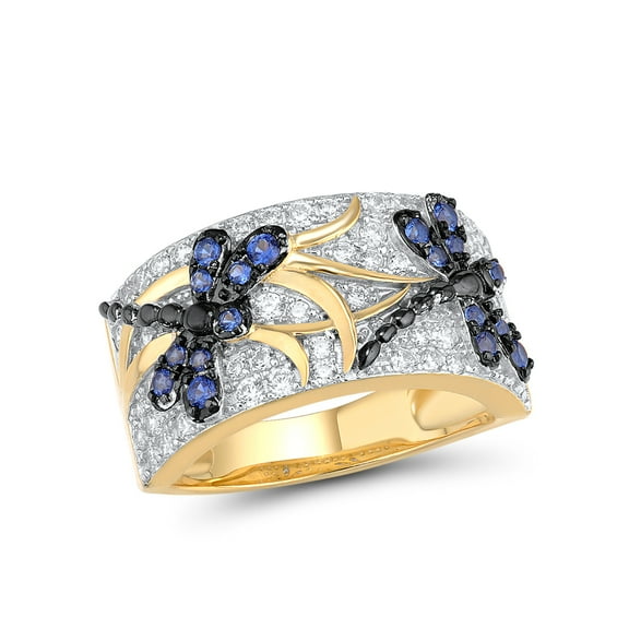 Santuzza 14K Gold Plated Dragonfly Ring Cubic Zirconia Blue Spinel 925 Sterling Silver Ring for Women