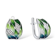 Santuzza 925 Sterling Silver Bamboo Leaves Dangle Earrings Cubic Zirconia Handmade Enamel Leaf Pattern Earrings for Women