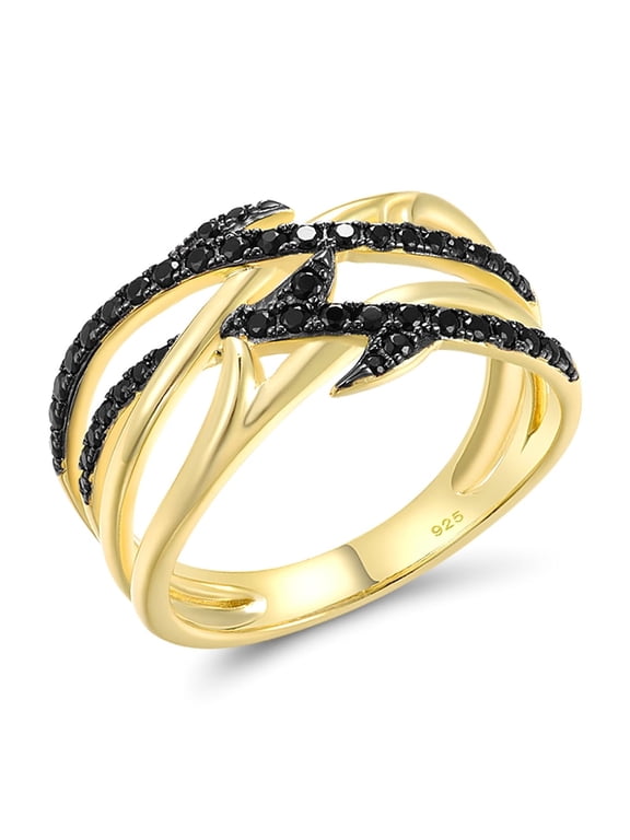 925 Sterling Silver Black & Yellow Twisted Ring Black Spinel Gold Plating Ring for Women
