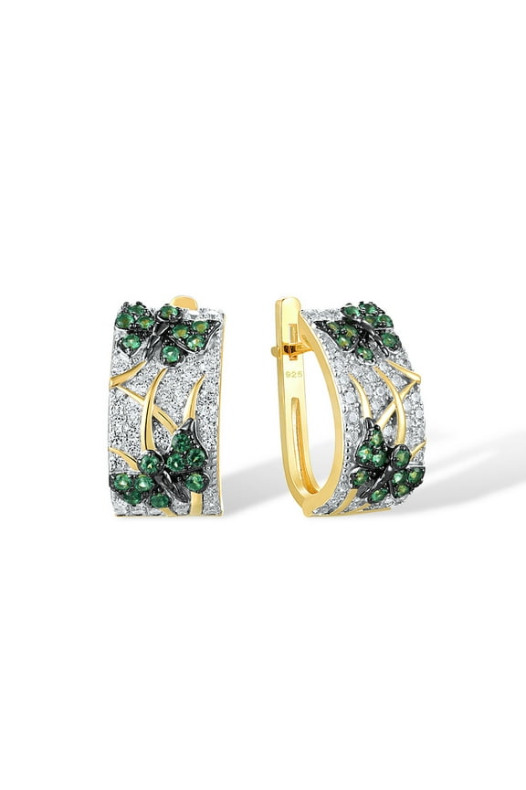 925 Sterling Silver Butterfly Earrings Green Spinel White Cubic Zirconia Drop Earring 14K Yellow Gold Plated