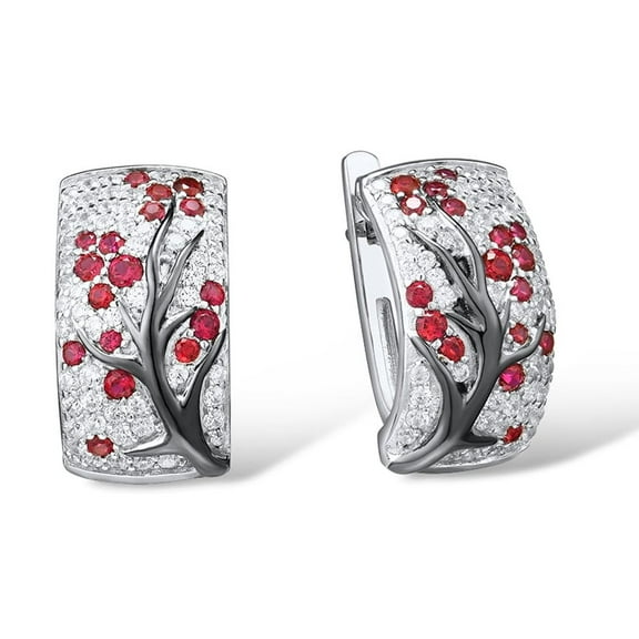 Santuzza 925 Sterling Silver Cherry Earrings Created Ruby Cubic Zirconia Tree Branches Dangle Earrings for Women