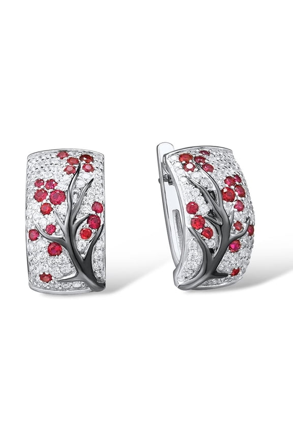 925 Sterling Silver Cherry Earrings Created Ruby Cubic Zirconia Tree Branches Dangle Earrings for Women