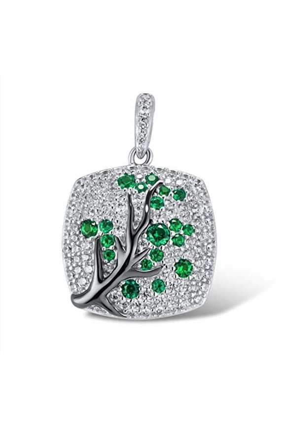 925 Sterling Silver Cherry Pendant Green Spinel Cubic Zirconia Tree Branches Pendants for Women