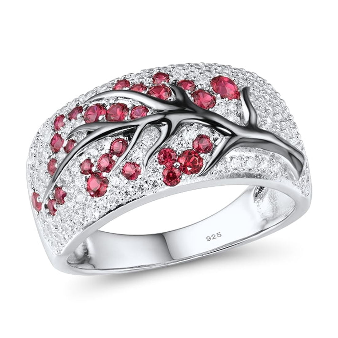 Santuzza 925 Sterling Silver Cherry Ring Created Ruby Cubic Zirconia ...