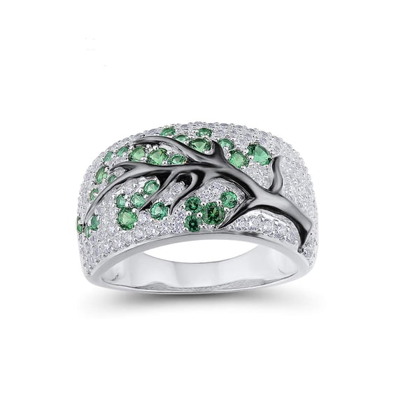 Santuzza 925 Sterling Silver Cherry Ring Green Spinel Cubic Zirconia Tree Branches Ring for Women