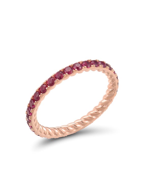 925 Sterling Silver Created Ruby Stackable Ring Engagement Wedding Eternity Stacking Ring for Women