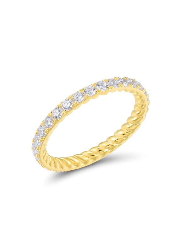 925 Sterling Silver Cubic Zirconia Stackable Ring Engagement Wedding Eternity Gold Plated Stacking Ring for Women