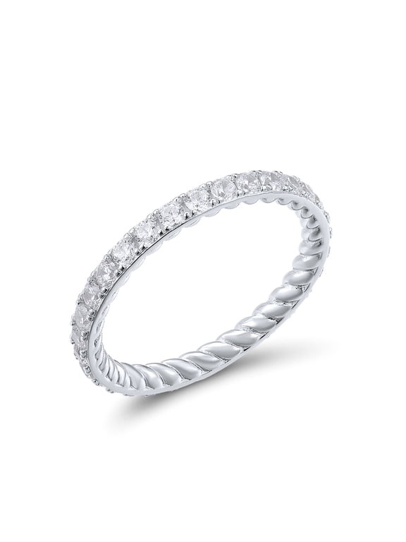 925 Sterling Silver Cubic Zirconia Stackable Ring Engagement Wedding Eternity Stacking Ring for Women